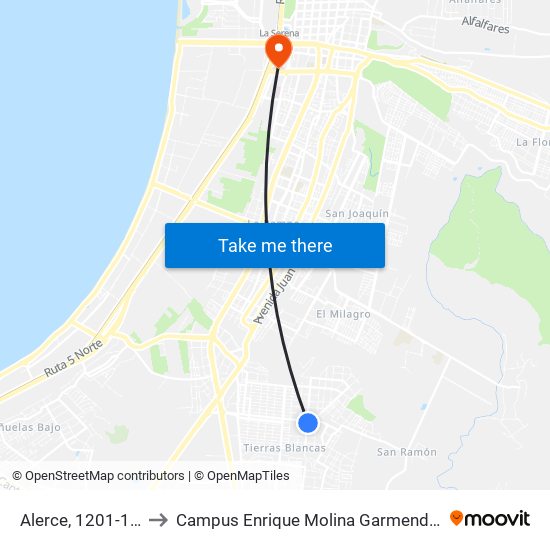 Alerce, 1201-1225 to Campus Enrique Molina Garmendia (Uls) map