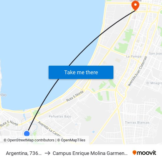 Argentina, 736-760 to Campus Enrique Molina Garmendia (Uls) map