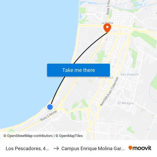 Los Pescadores, 4580-5050 to Campus Enrique Molina Garmendia (Uls) map