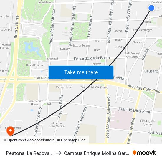 Peatonal La Recova, 742-786 to Campus Enrique Molina Garmendia (Uls) map