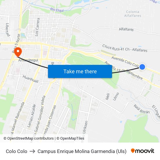 Colo Colo to Campus Enrique Molina Garmendia (Uls) map