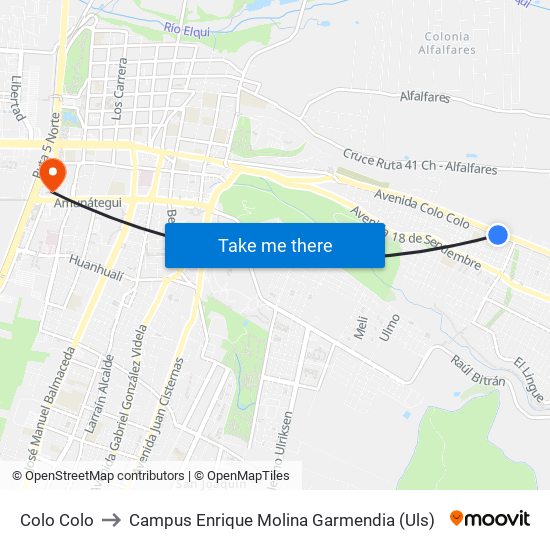 Colo Colo to Campus Enrique Molina Garmendia (Uls) map