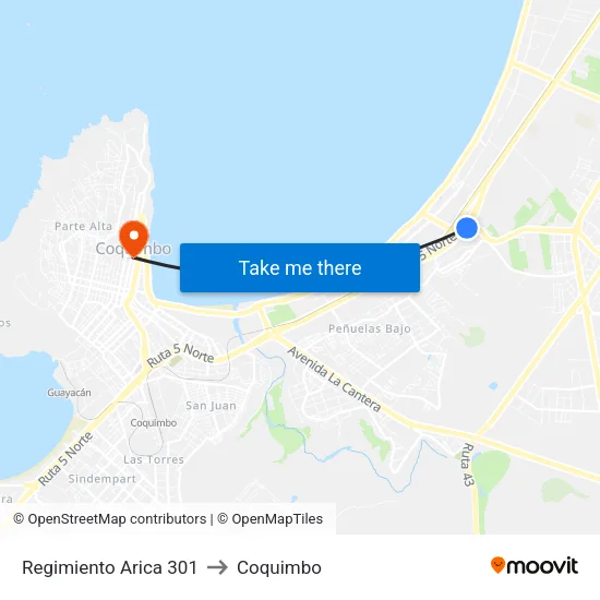 Regimiento Arica 301 to Coquimbo map