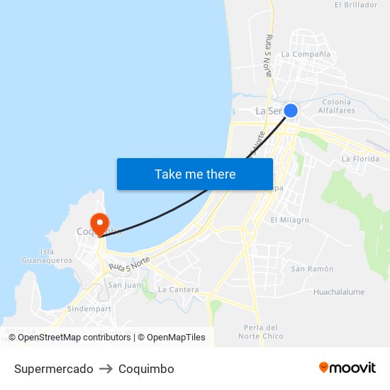 Supermercado to Coquimbo map