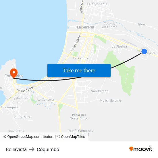 Bellavista to Coquimbo map