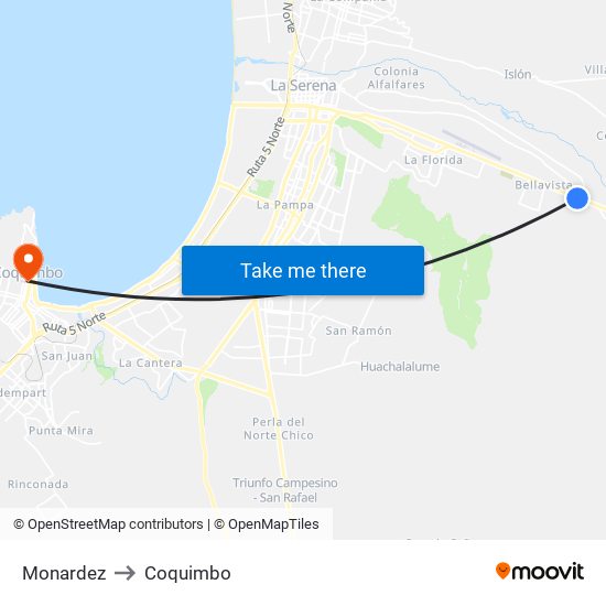 Monardez to Coquimbo map