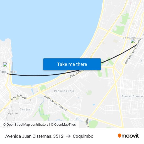 Avenida Juan Cisternas, 3512 to Coquimbo map