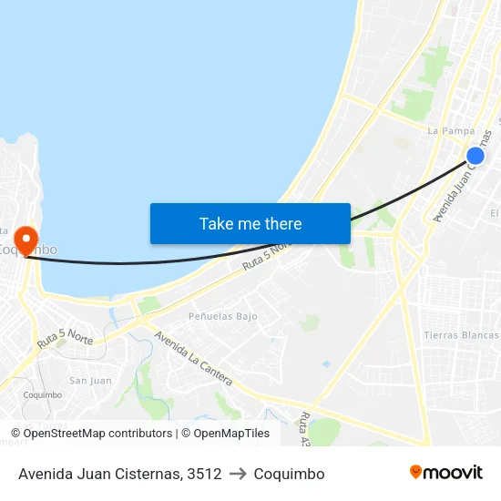 Avenida Juan Cisternas, 3512 to Coquimbo map