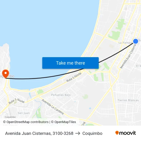 Avenida Juan Cisternas, 3100-3268 to Coquimbo map