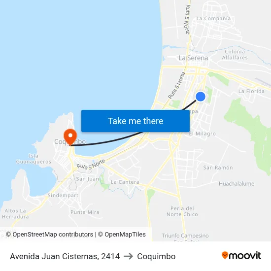 Avenida Juan Cisternas, 2414 to Coquimbo map