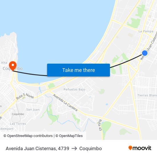 Avenida Juan Cisternas, 4739 to Coquimbo map