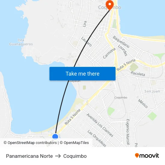 Panamericana Norte to Coquimbo map