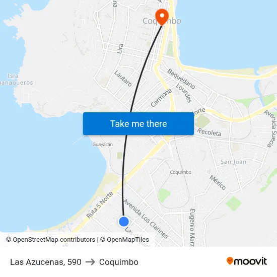 Las Azucenas, 590 to Coquimbo map