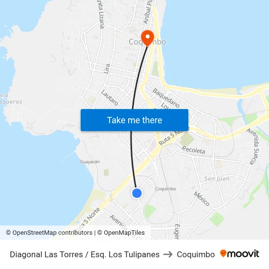 Diagonal Las Torres / Esq. Los Tulipanes to Coquimbo map