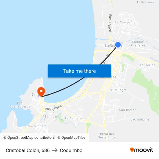 Cristóbal Colón, 686 to Coquimbo map