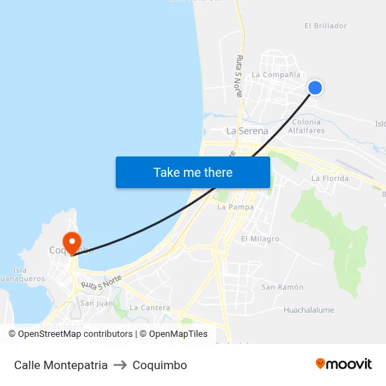 Calle Montepatria to Coquimbo map