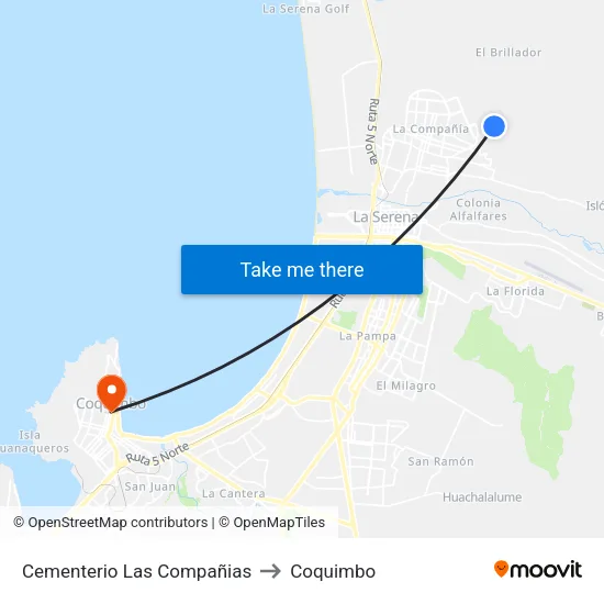 Cementerio Las Compañias to Coquimbo map