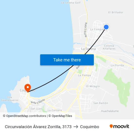 Circunvalación Álvarez Zorrilla, 3173 to Coquimbo map