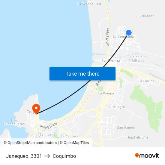 Janequeo, 3301 to Coquimbo map