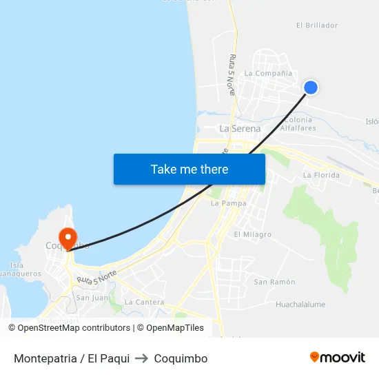 Montepatria / El Paqui to Coquimbo map