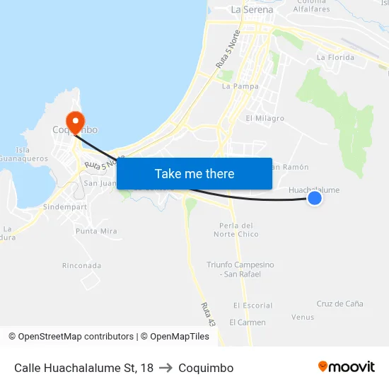 Calle Huachalalume St, 18 to Coquimbo map