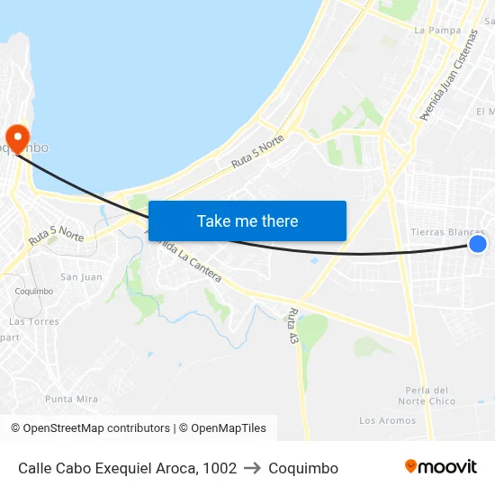 Calle Cabo Exequiel Aroca, 1002 to Coquimbo map