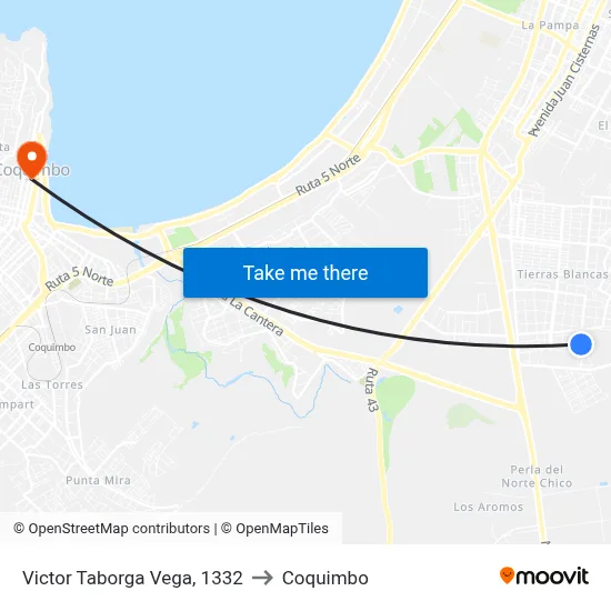 Victor Taborga Vega, 1332 to Coquimbo map