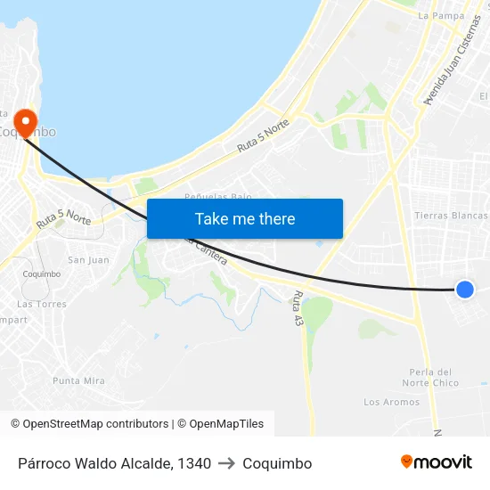 Párroco Waldo Alcalde, 1340 to Coquimbo map