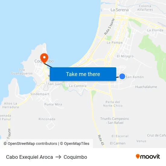 Cabo Exequiel Aroca to Coquimbo map