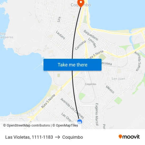 Las Violetas, 1111-1183 to Coquimbo map