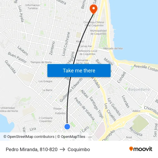 Pedro Miranda, 810-820 to Coquimbo map