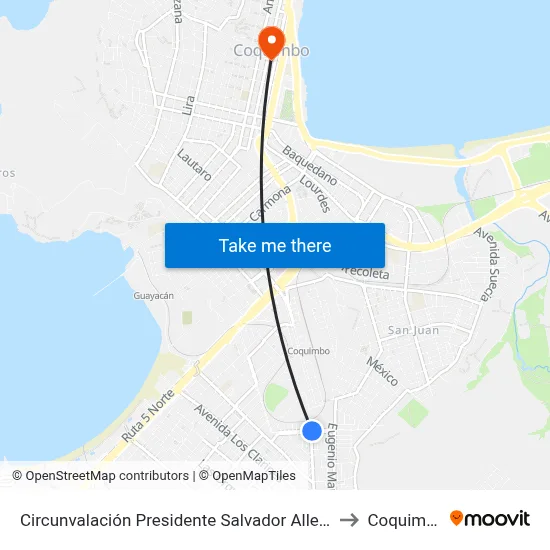 Circunvalación Presidente Salvador Allende to Coquimbo map