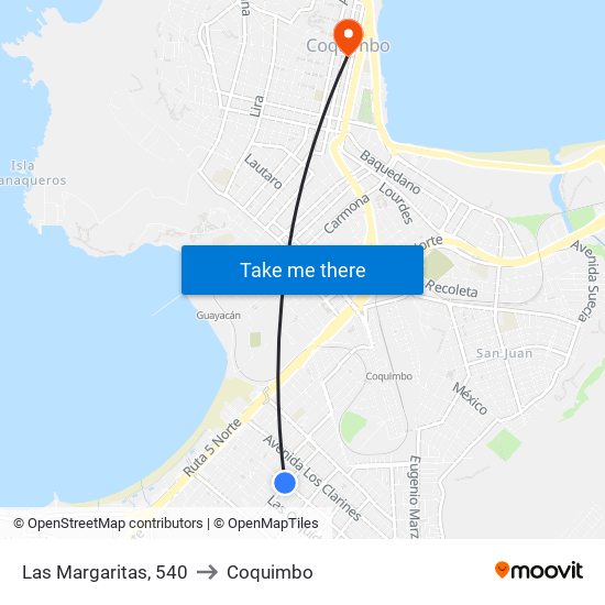 Las Margaritas, 540 to Coquimbo map