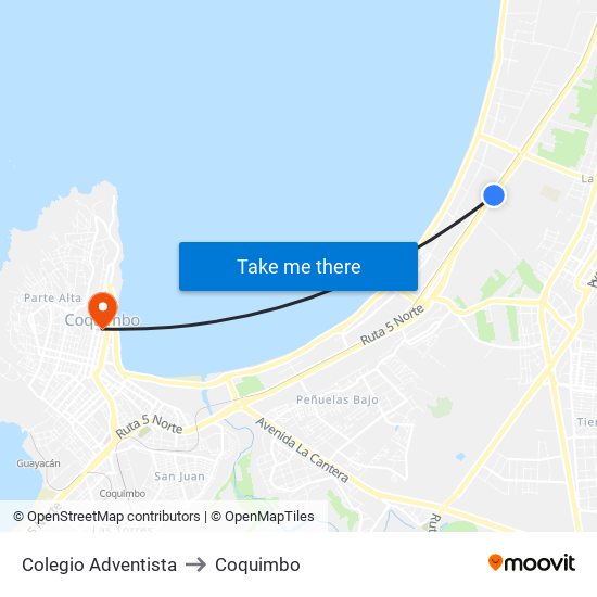 Colegio Adventista to Coquimbo map