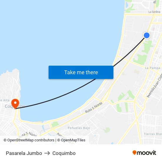 Pasarela Jumbo to Coquimbo map