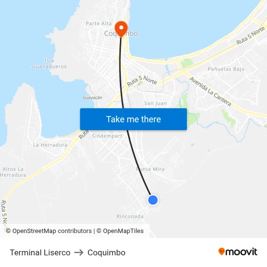Terminal Liserco to Coquimbo map