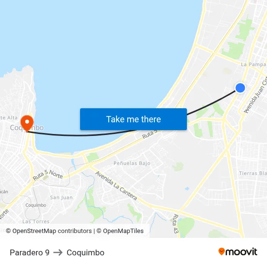 Paradero 9 to Coquimbo map
