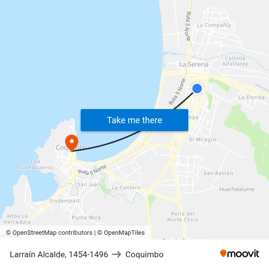 Larraín Alcalde, 1454-1496 to Coquimbo map