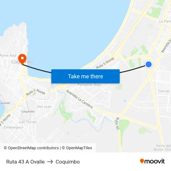 Ruta 43 A Ovalle to Coquimbo map
