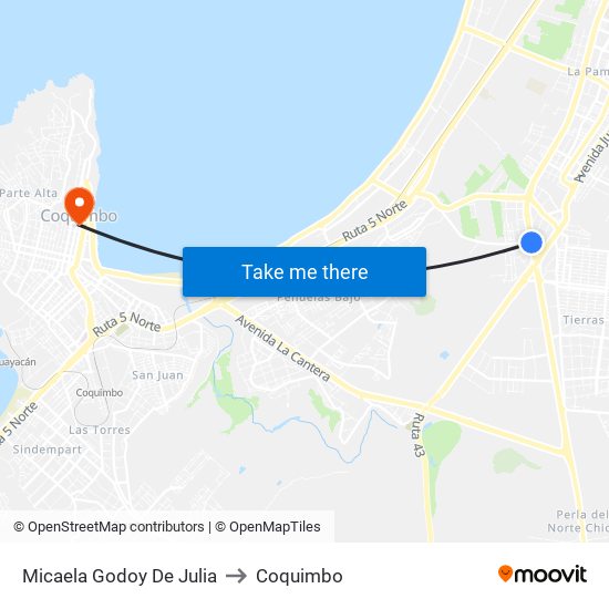 Micaela Godoy De Julia to Coquimbo map