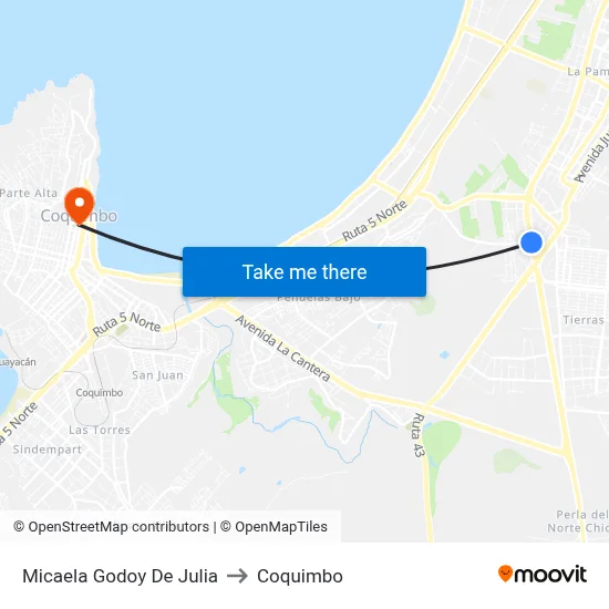 Micaela Godoy De Julia to Coquimbo map