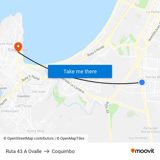 Ruta 43 A Ovalle to Coquimbo map