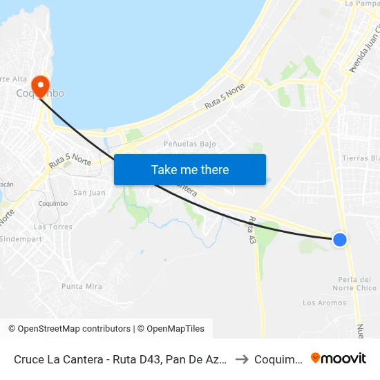 Cruce La Cantera - Ruta D43, Pan De Azucar to Coquimbo map