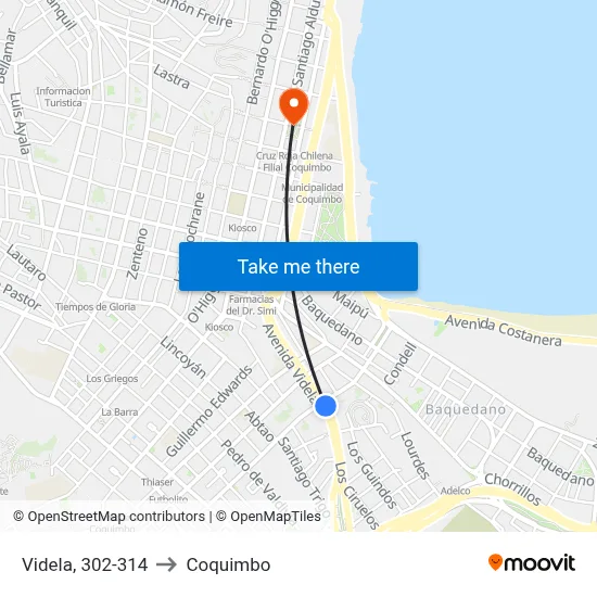 Videla, 302-314 to Coquimbo map