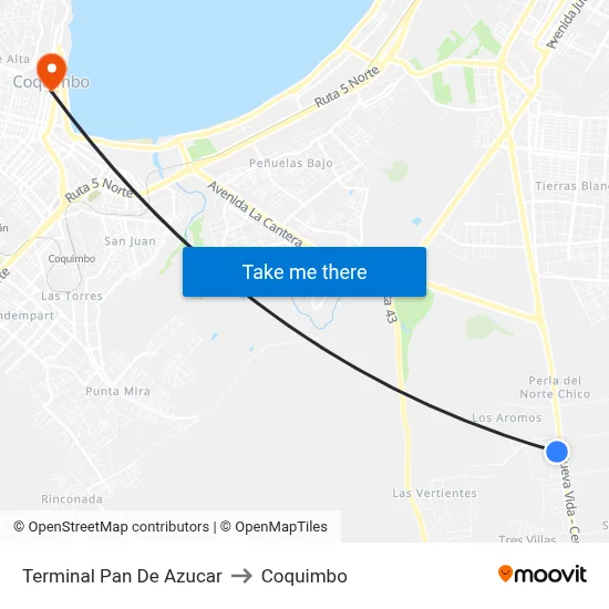 Terminal Pan De Azucar to Coquimbo map