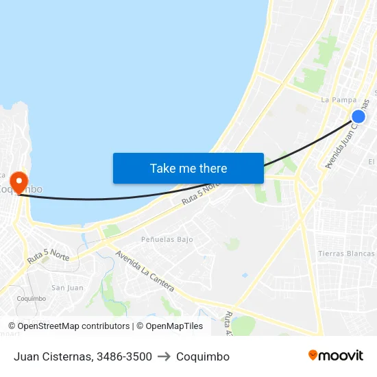 Juan Cisternas, 3486-3500 to Coquimbo map