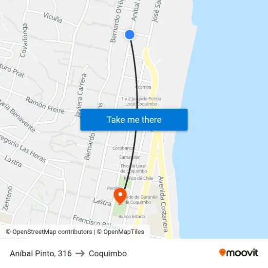 Aníbal Pinto, 316 to Coquimbo map