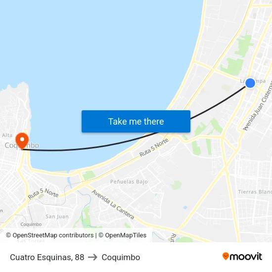Cuatro Esquinas, 88 to Coquimbo map