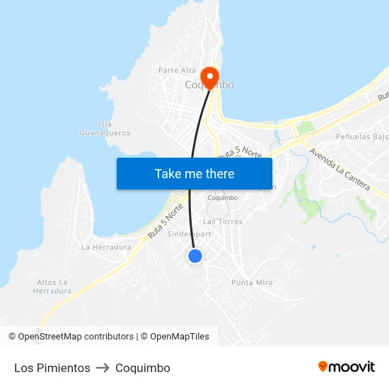 Los Pimientos to Coquimbo map