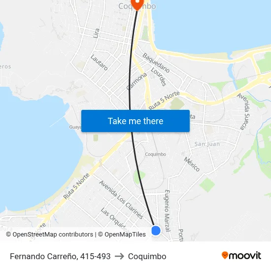 Fernando Carreño, 415-493 to Coquimbo map